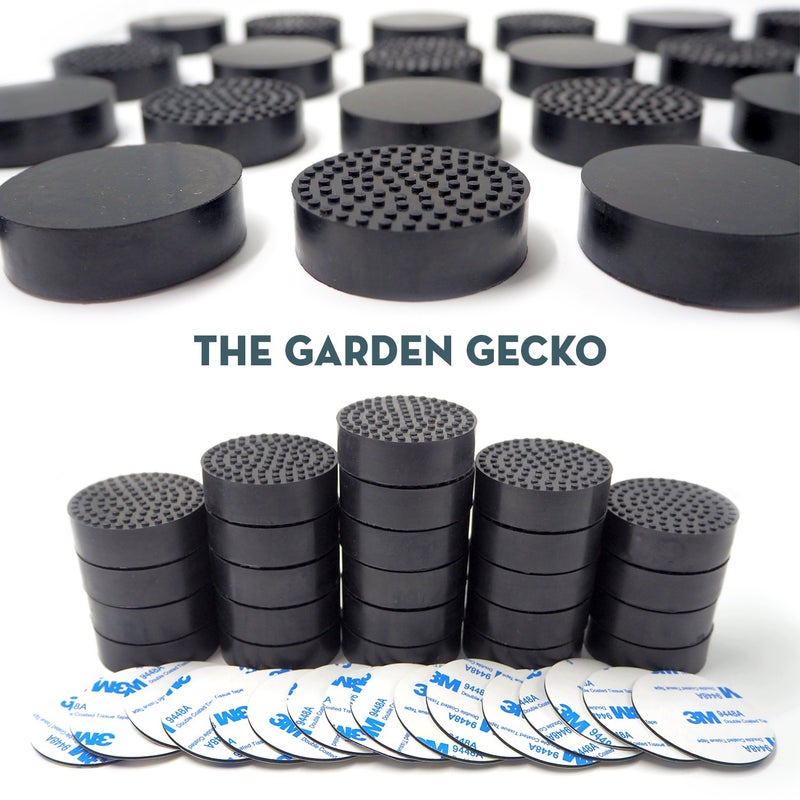 The Garden Gecko أقدام أواني غير مرئية من جاردن جيكو لأواني النباتات والزهور الخارجية، قواعد أواني مطاطية صلبة مع سطح غير قابل للانزلاق معزز | 24 عبوة + 24 لاصق قوي ذاتي اللصق (أسود حصوي) - Image 5
